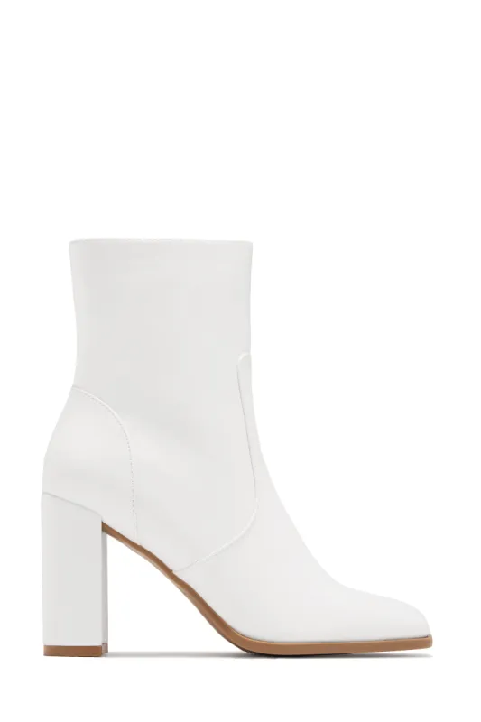Harlow Block Heel Ankle Boot - White sold by Miss Lola