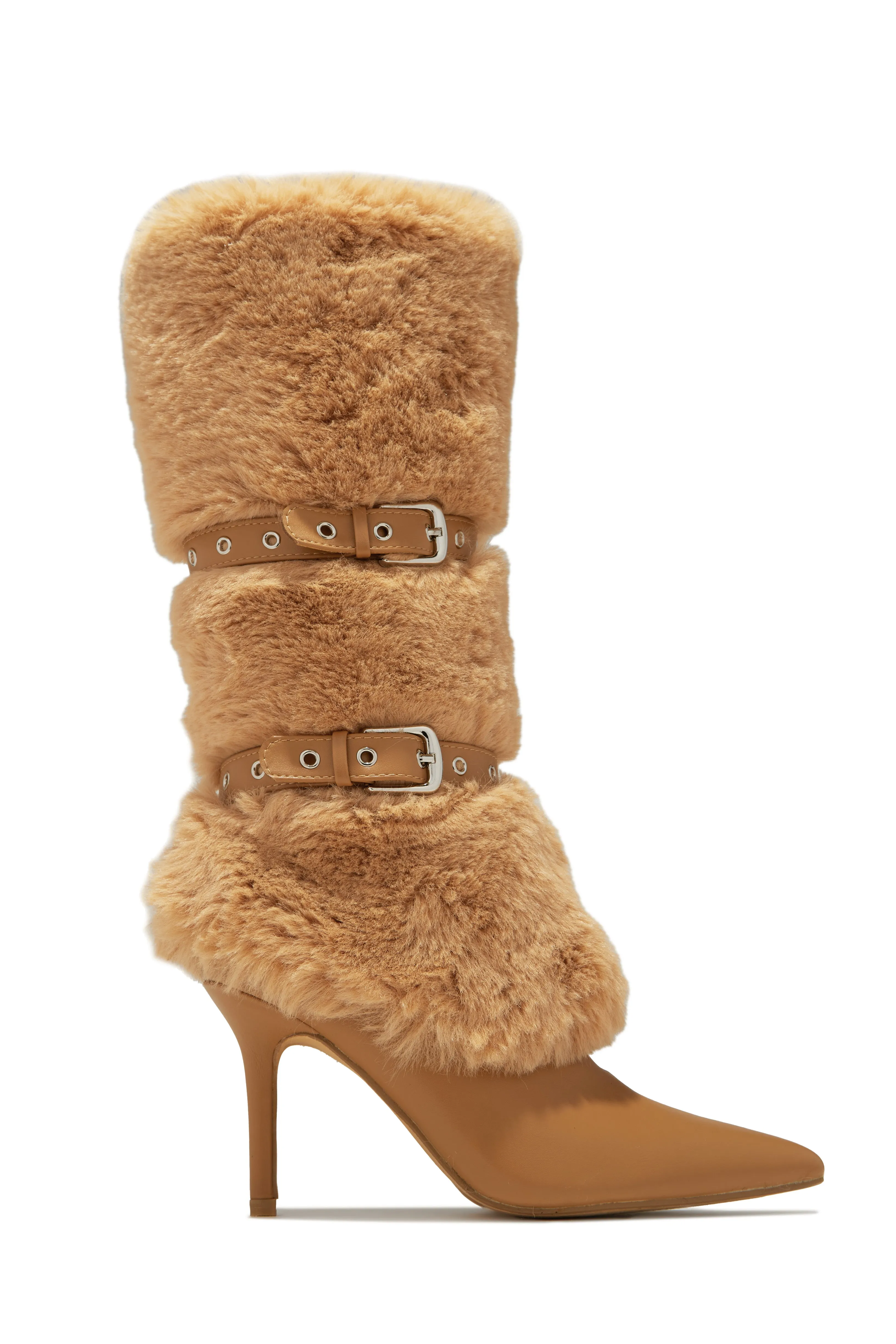 Kyla Faux Fur Heel Boots - Nude sold by Miss Lola product image thumbnail 2