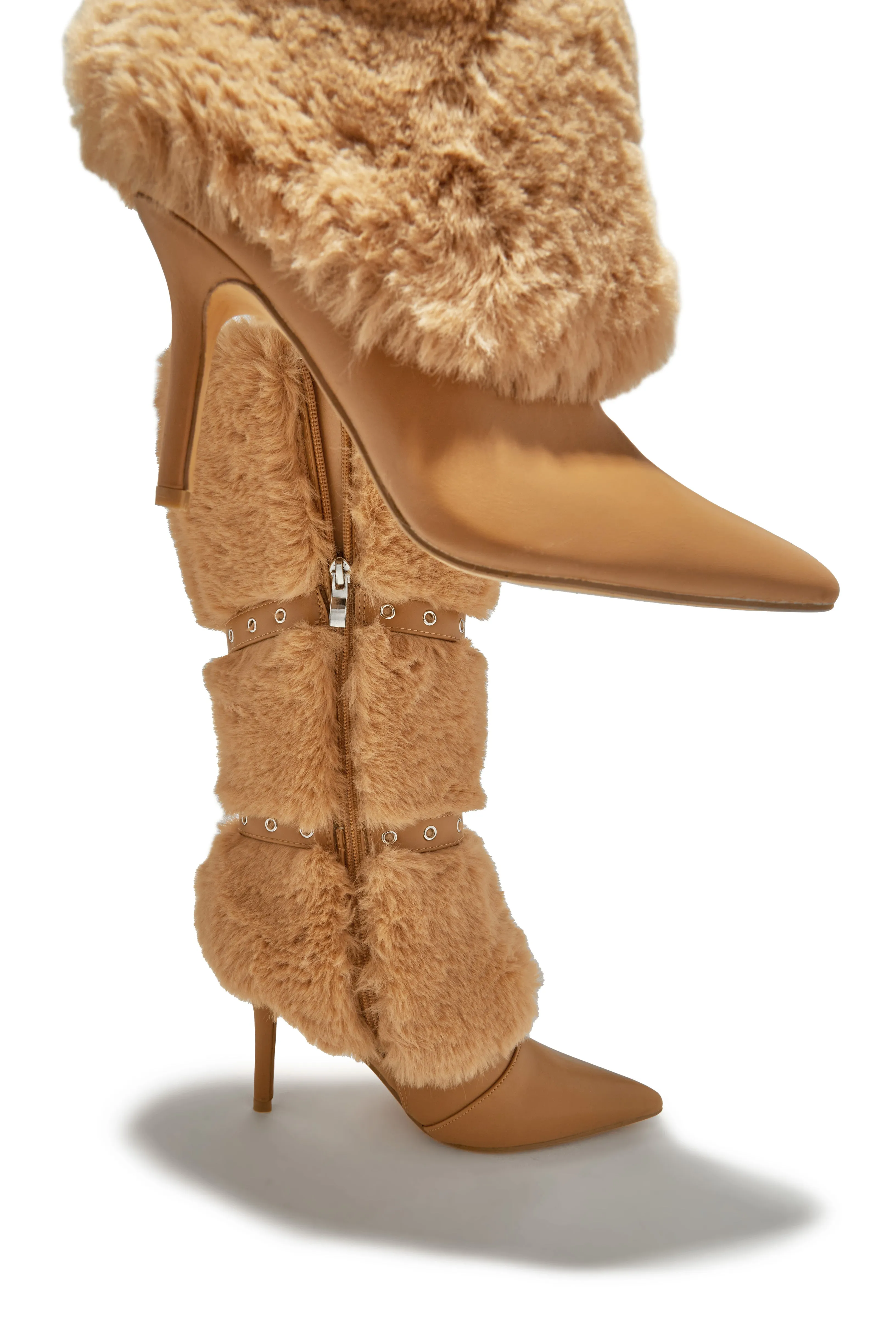 Kyla Faux Fur Heel Boots - Nude sold by Miss Lola product image thumbnail 5