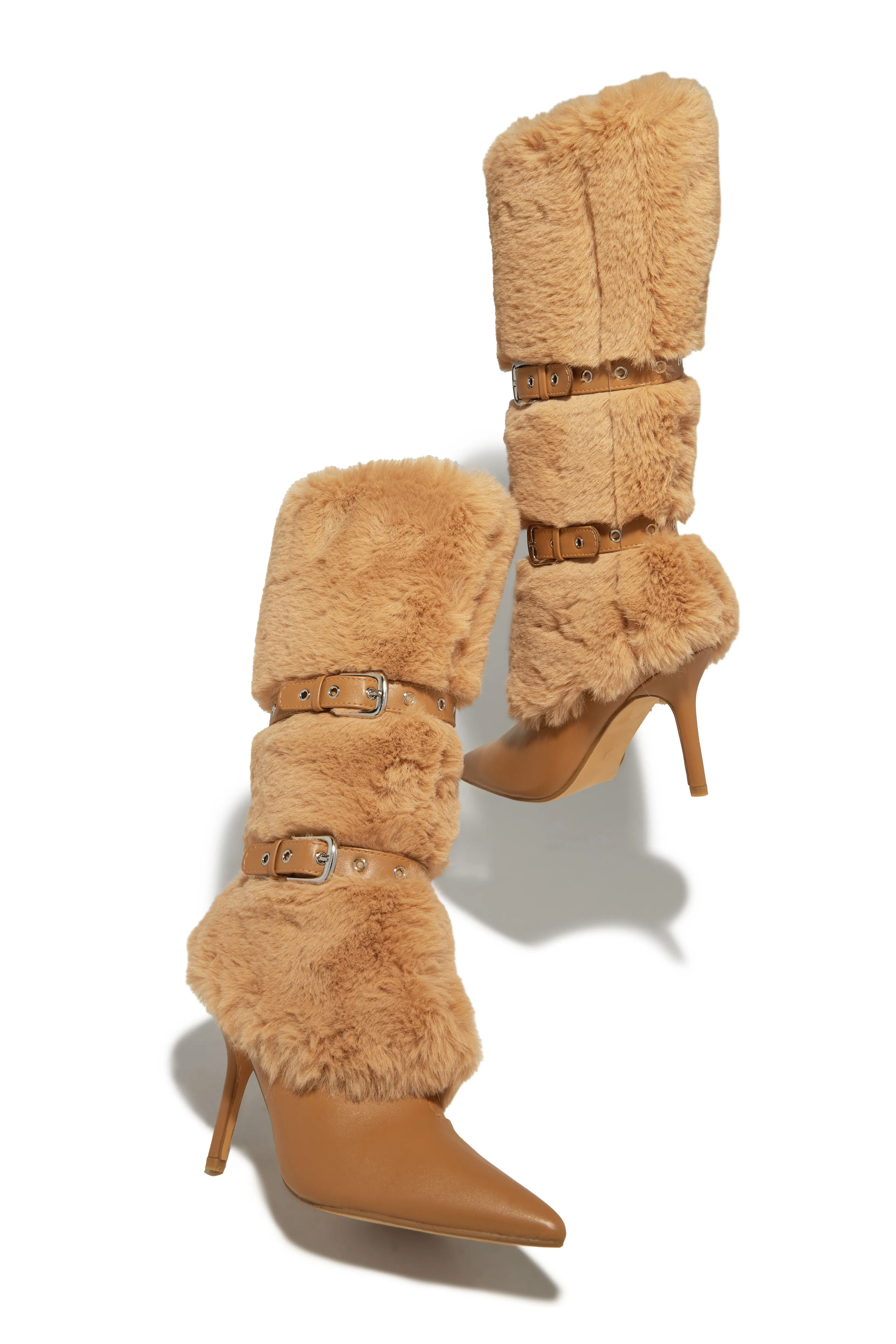 Kyla Faux Fur Heel Boots - Nude sold by Miss Lola