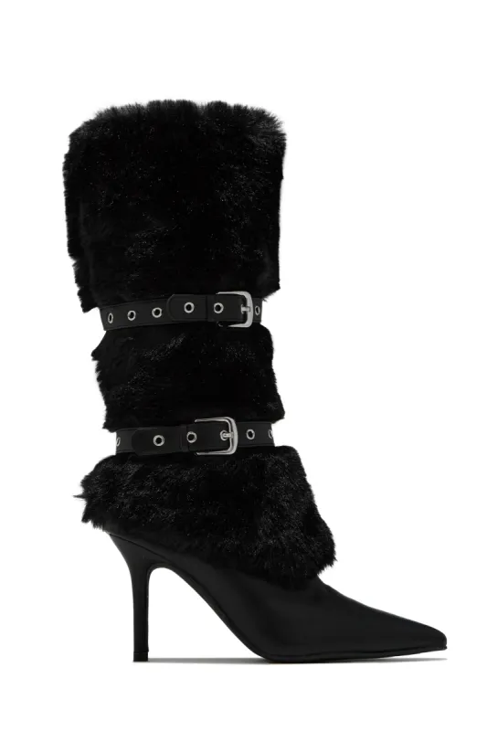 Kyla Faux Fur Heel Boots - Black sold by Miss Lola