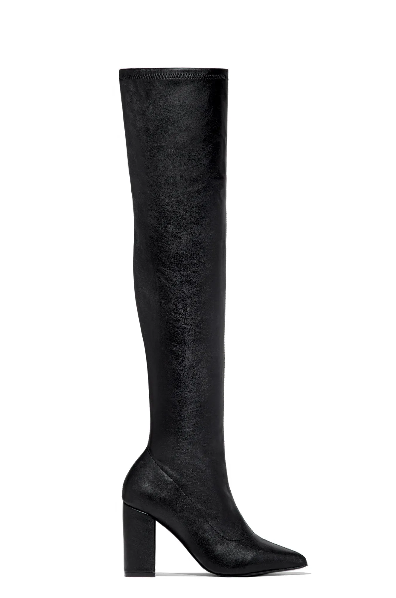 Make A Statement Block Heel Over The Knee Boots - Black PU sold by Miss Lola product image thumbnail 3