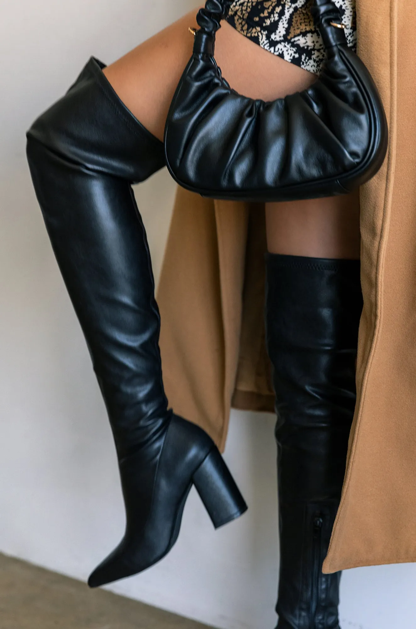 Make A Statement Block Heel Over The Knee Boots - Black PU sold by Miss Lola product image thumbnail 2