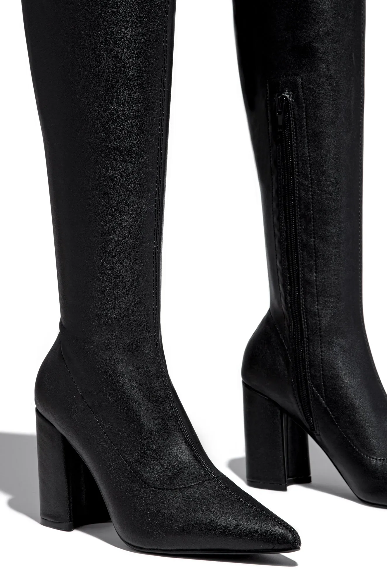 Make A Statement Block Heel Over The Knee Boots - Black PU sold by Miss Lola product image thumbnail 4