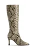 Zama Knee High Heel Boots - Snake sold by Miss Lola