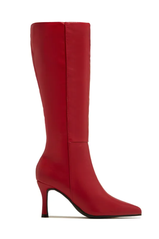 Zama Knee High Heel Boots - Red sold by Miss Lola