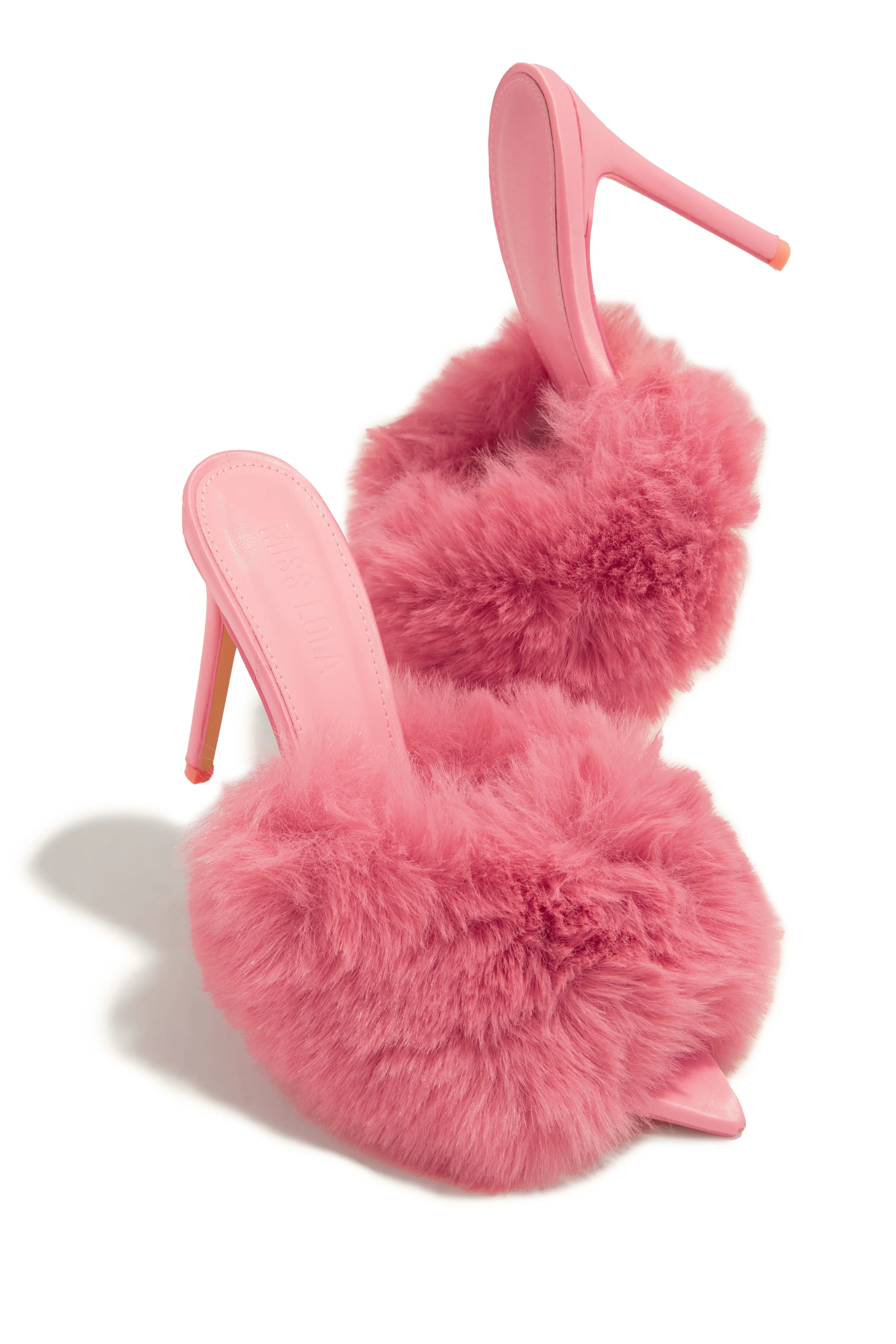 Cherie Faux Fur High Heel Mules - Pink sold by Miss Lola product image thumbnail 2