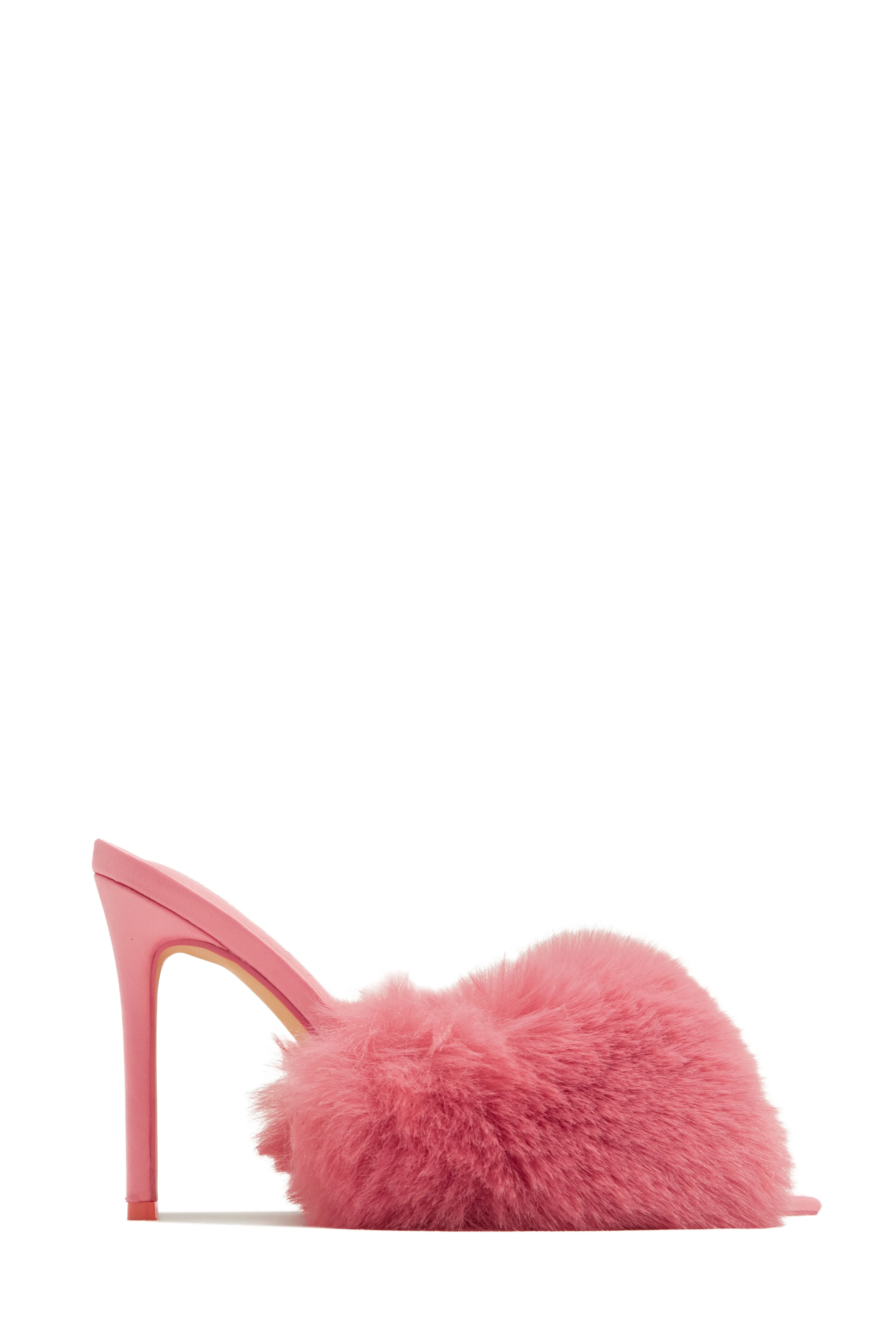Cherie Faux Fur High Heel Mules - Pink sold by Miss Lola