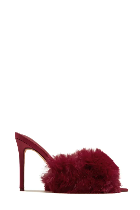 Cherie Faux Fur High Heel Mules - Cherry sold by Miss Lola