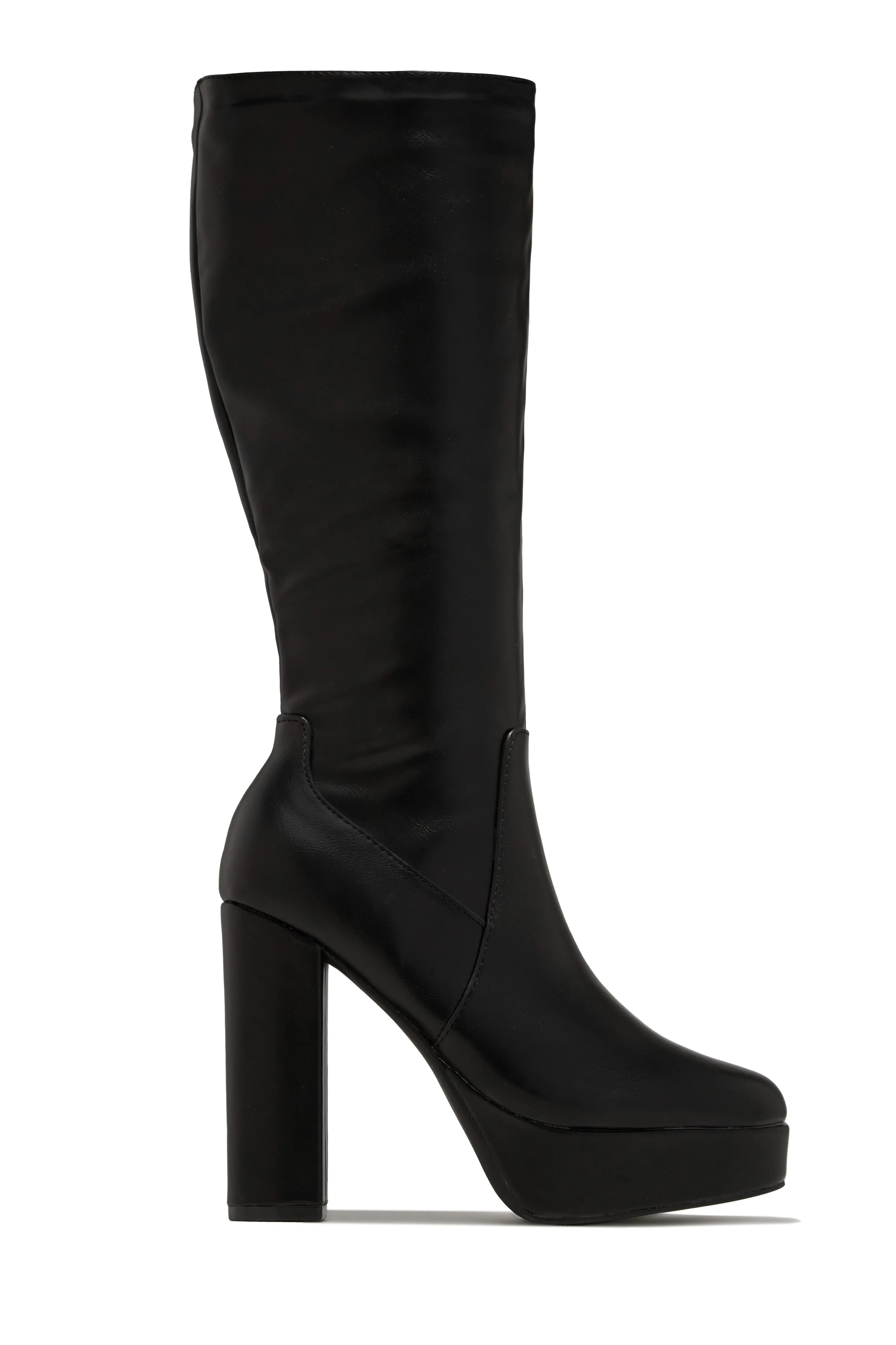Ellie Platform Block Heel Boots - Black sold by Miss Lola