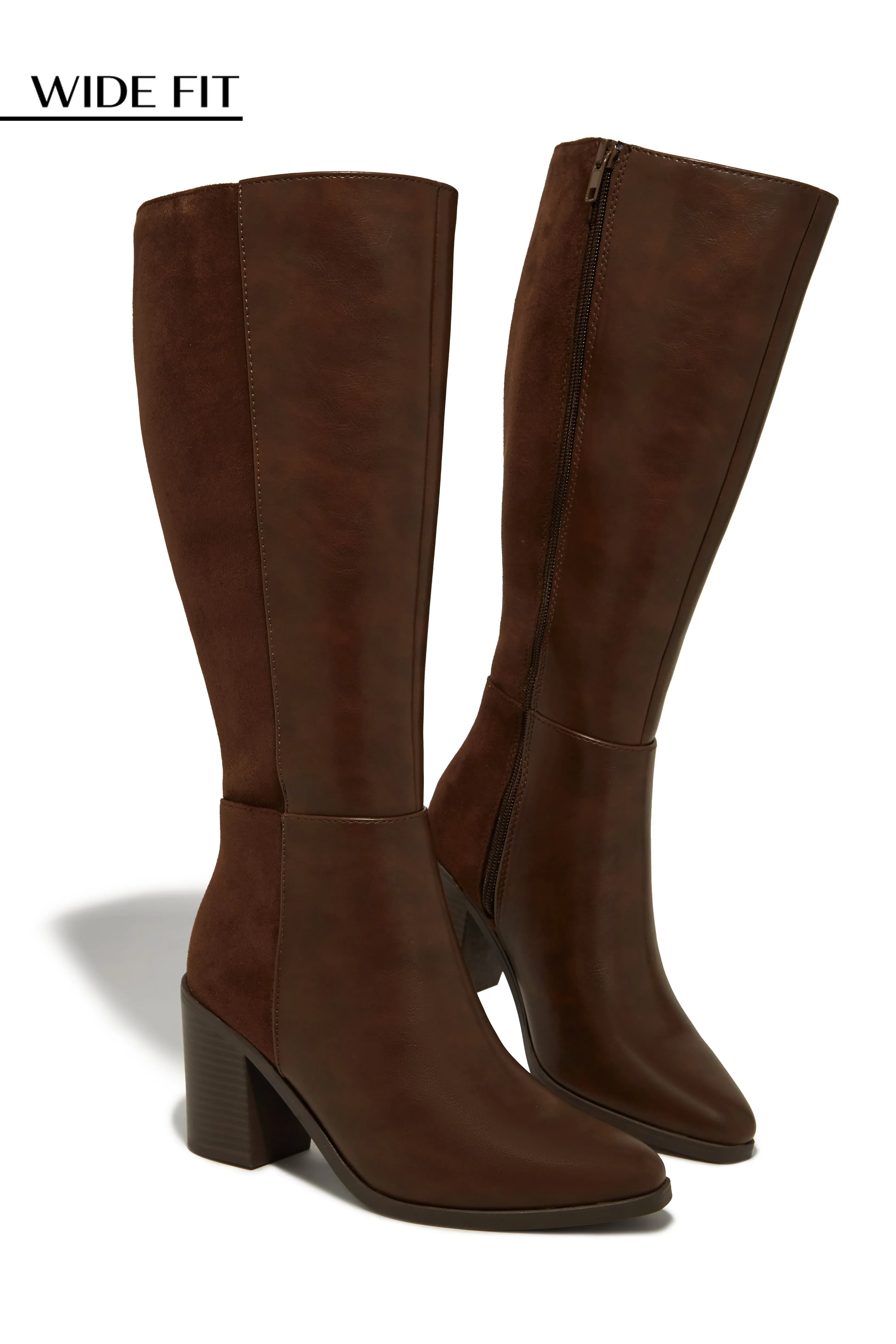 Draya Wide Fit Block Heel Boots - Brown sold by Miss Lola product image thumbnail 3
