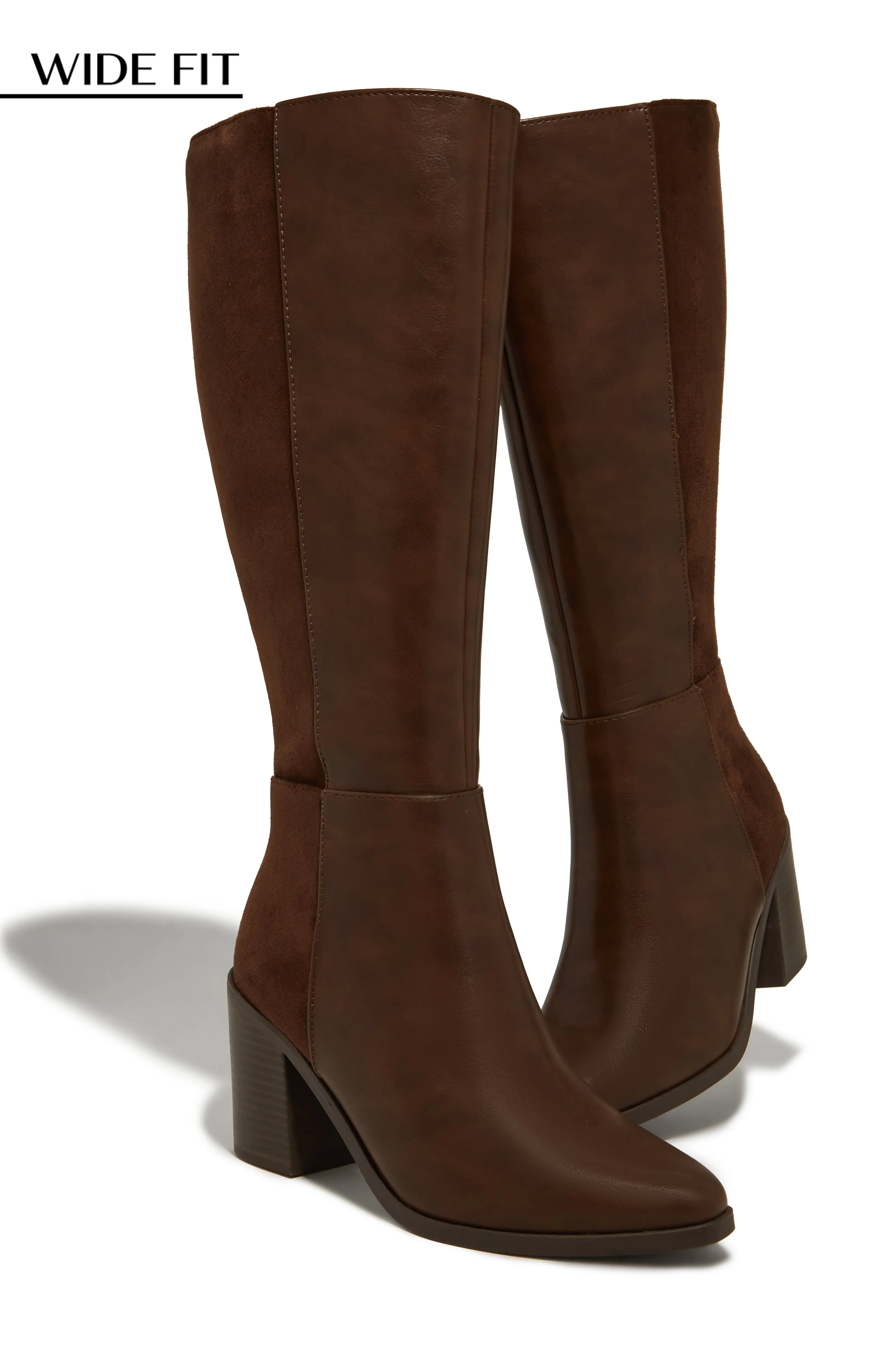 Draya Wide Fit Block Heel Boots - Brown sold by Miss Lola product image thumbnail 4