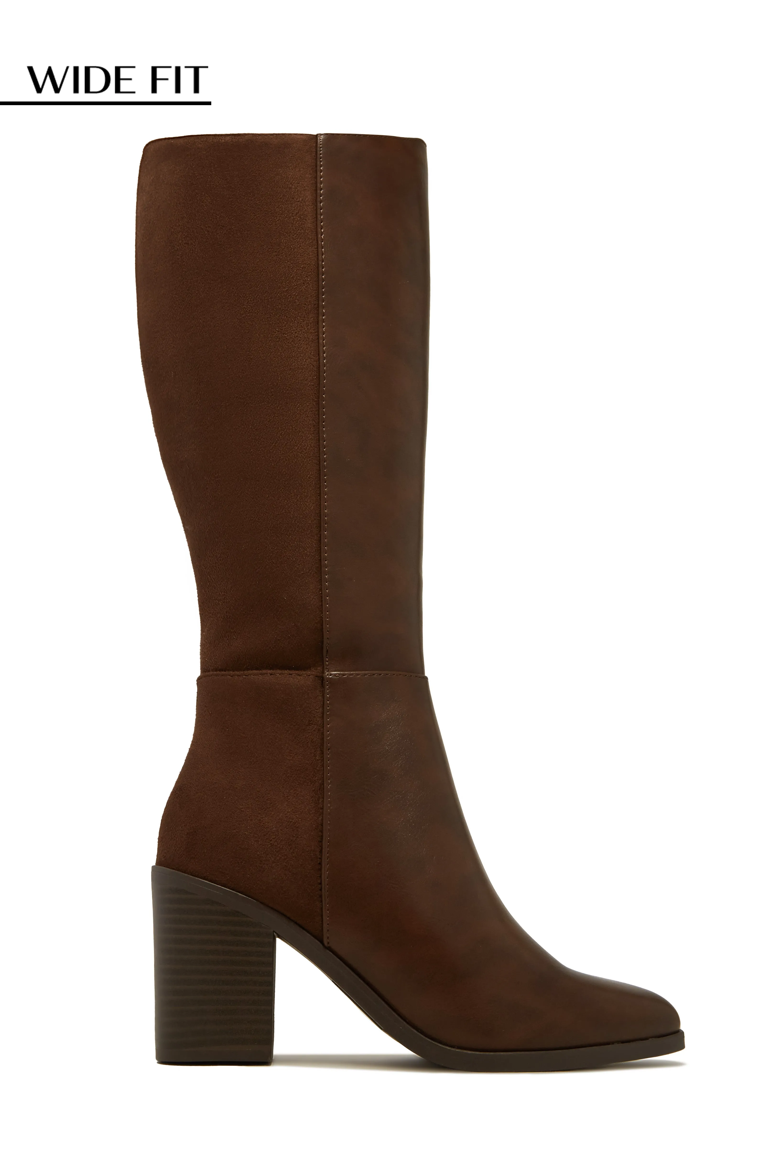 Draya Wide Fit Block Heel Boots - Brown sold by Miss Lola