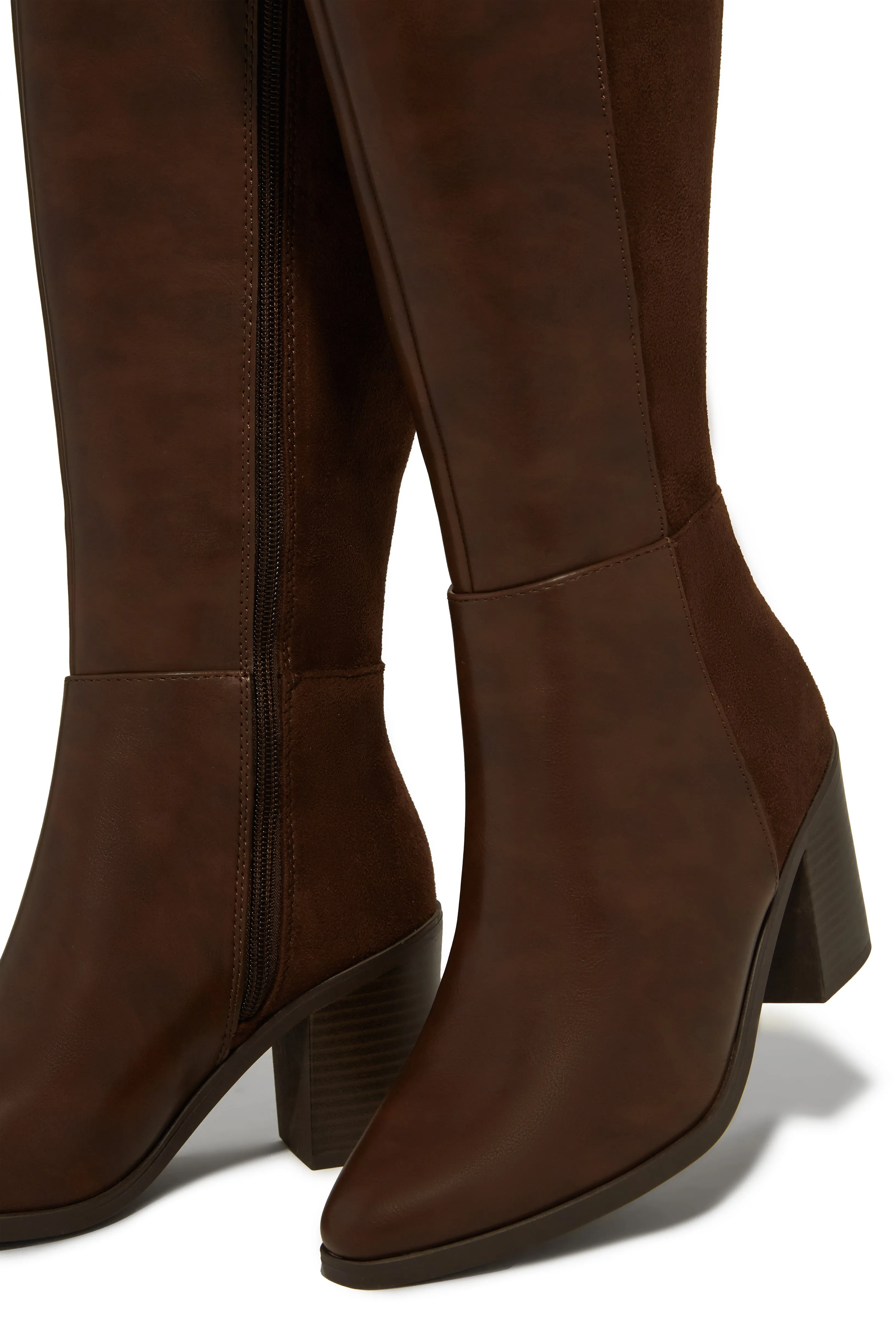 Draya Wide Fit Block Heel Boots - Brown sold by Miss Lola product image thumbnail 2