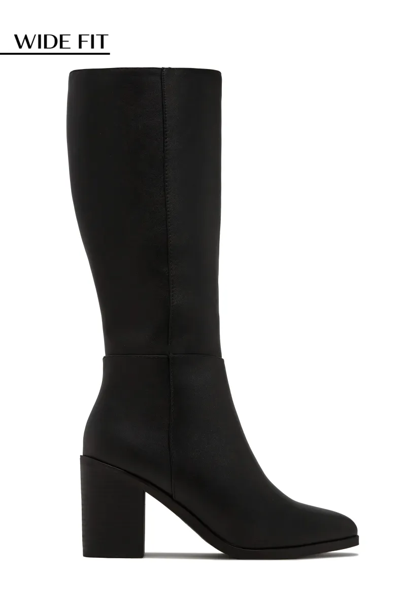 Draya Wide Fit Block Heel Boots - Black sold by Miss Lola