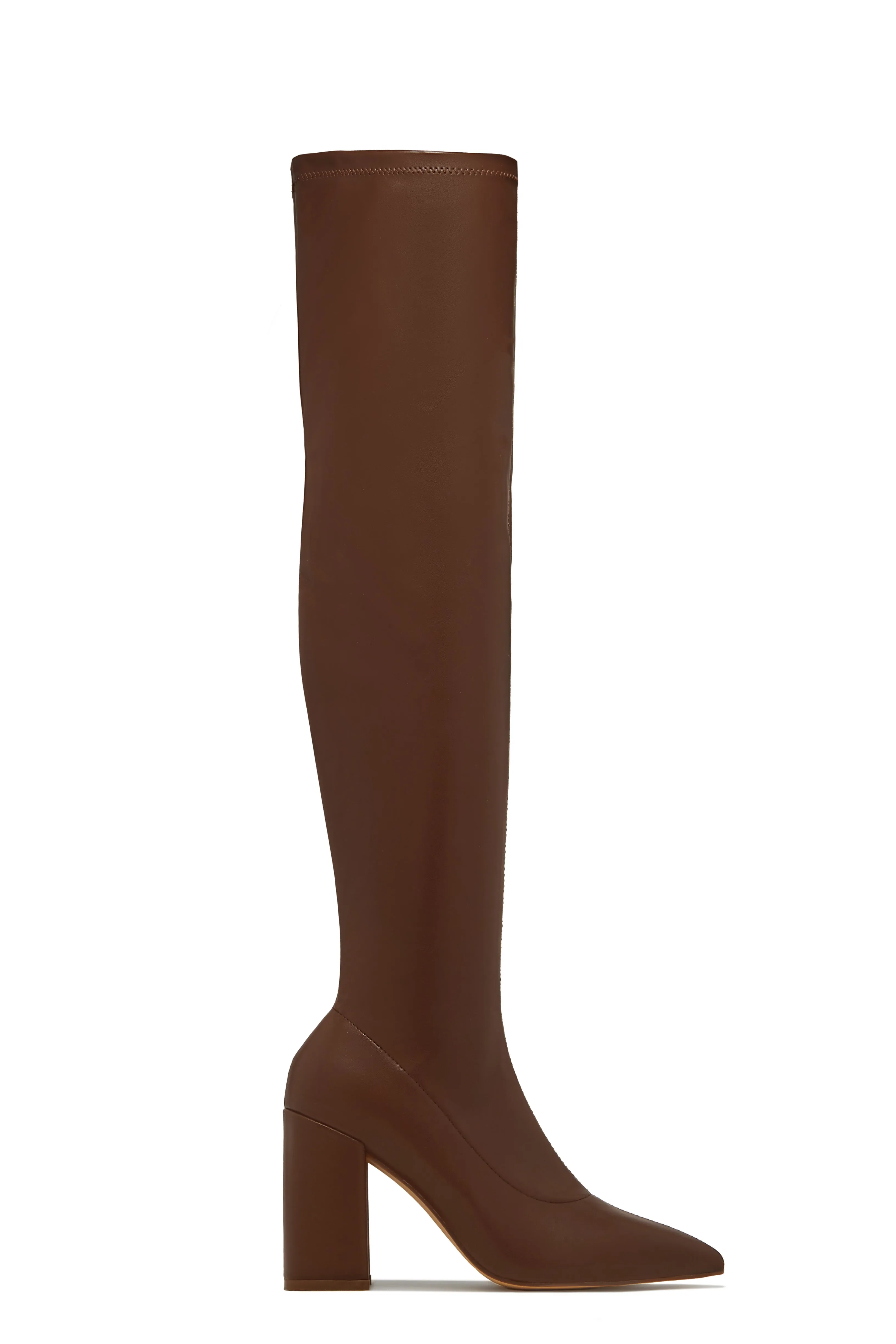 Make A Statement Block Heel Over The Knee Boots - Brown sold by Miss Lola