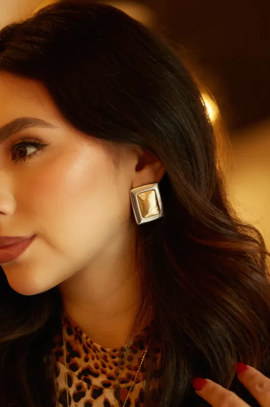 Karoly Rectangle Earring - Gold Silver sold by Miss Lola