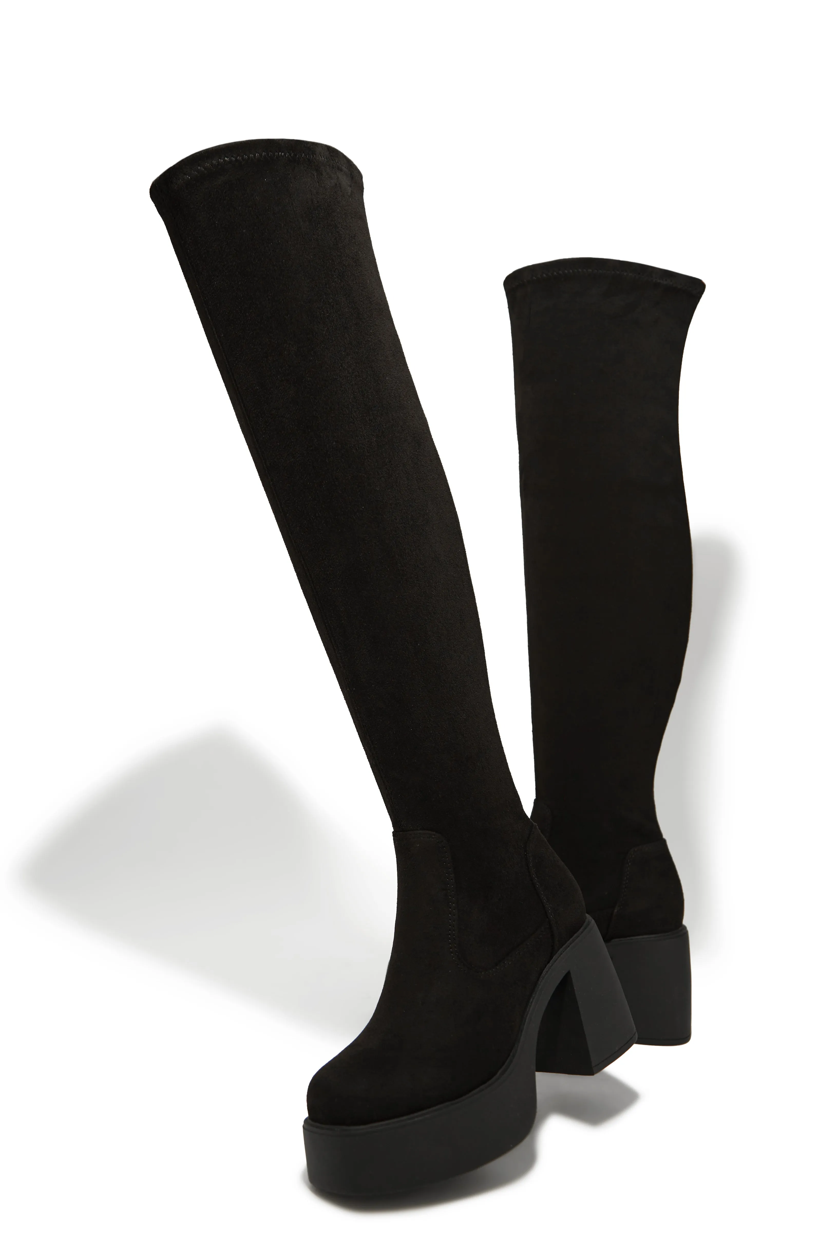 Reezy Over The Knee Platform Block Heel Boots - Black sold by Miss Lola product image thumbnail 4