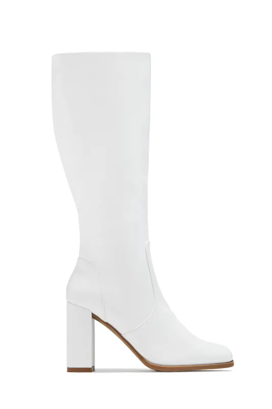 Paula Block Heel Boots - White sold by Miss Lola