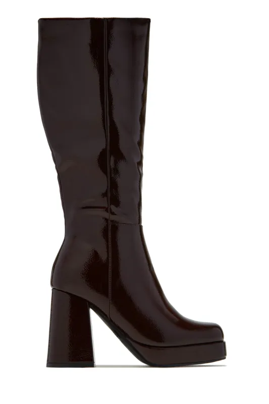 Kami Platform Block Heel Boots - Brown sold by Miss Lola