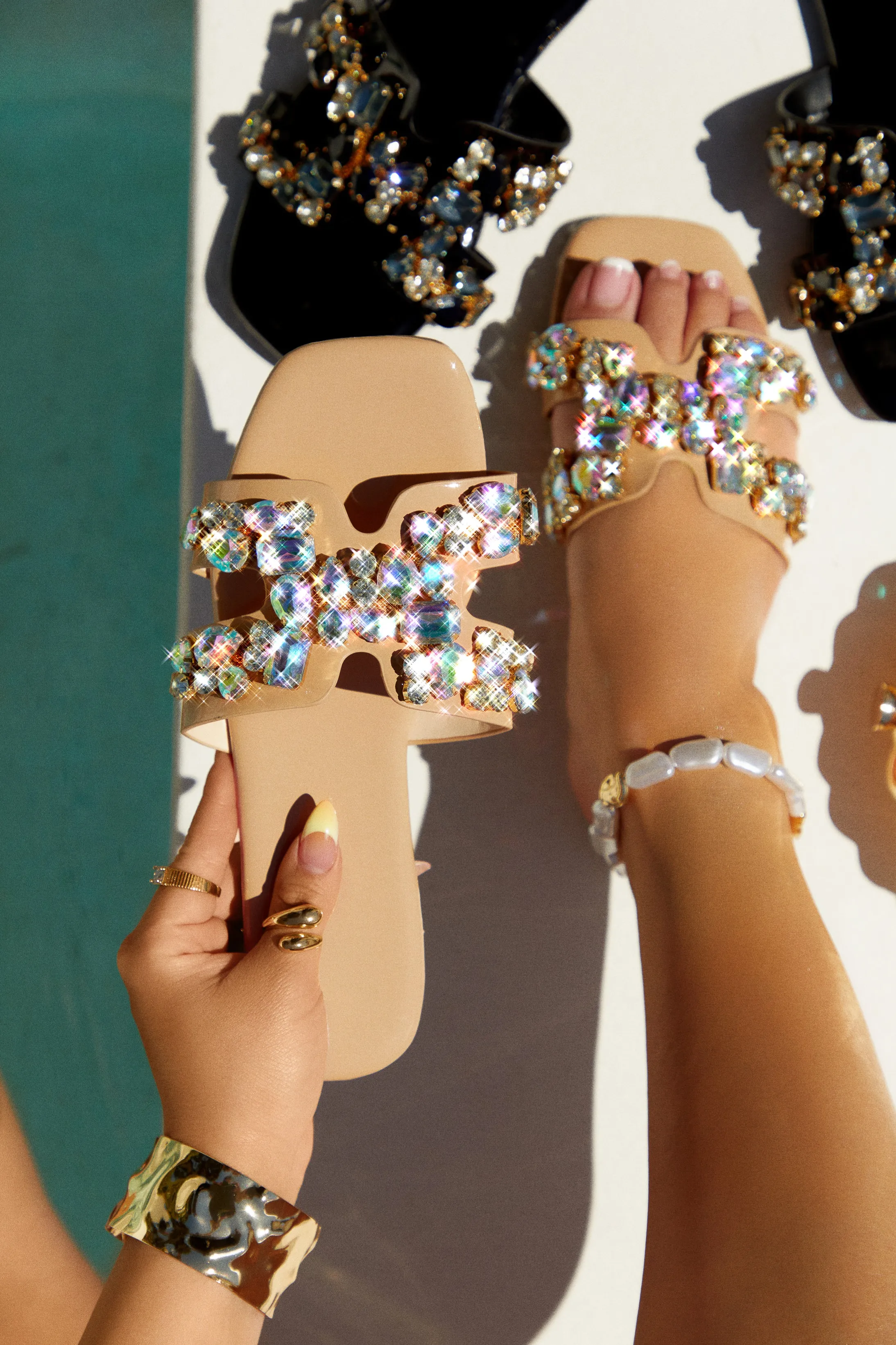 Aviani Embellished Slip On Sandals - Nude sold by Miss Lola