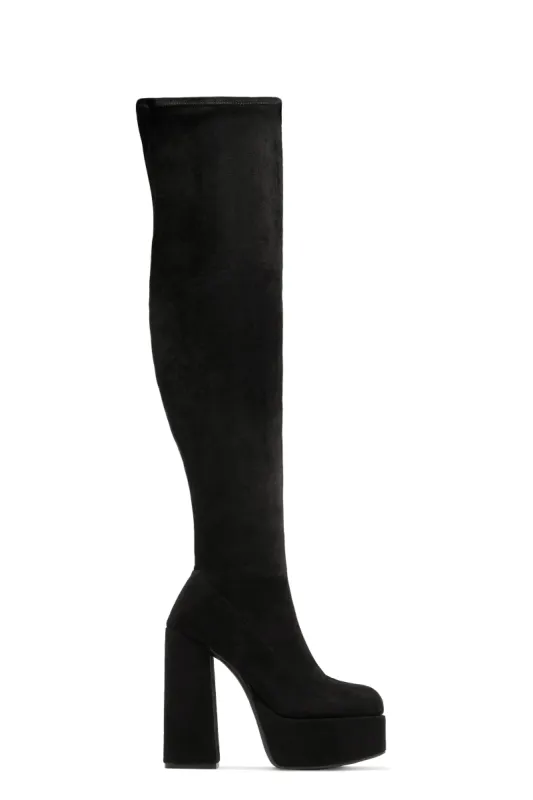 Lachelle Block Heel Platform Over The Knee Boots - Black sold by Miss Lola