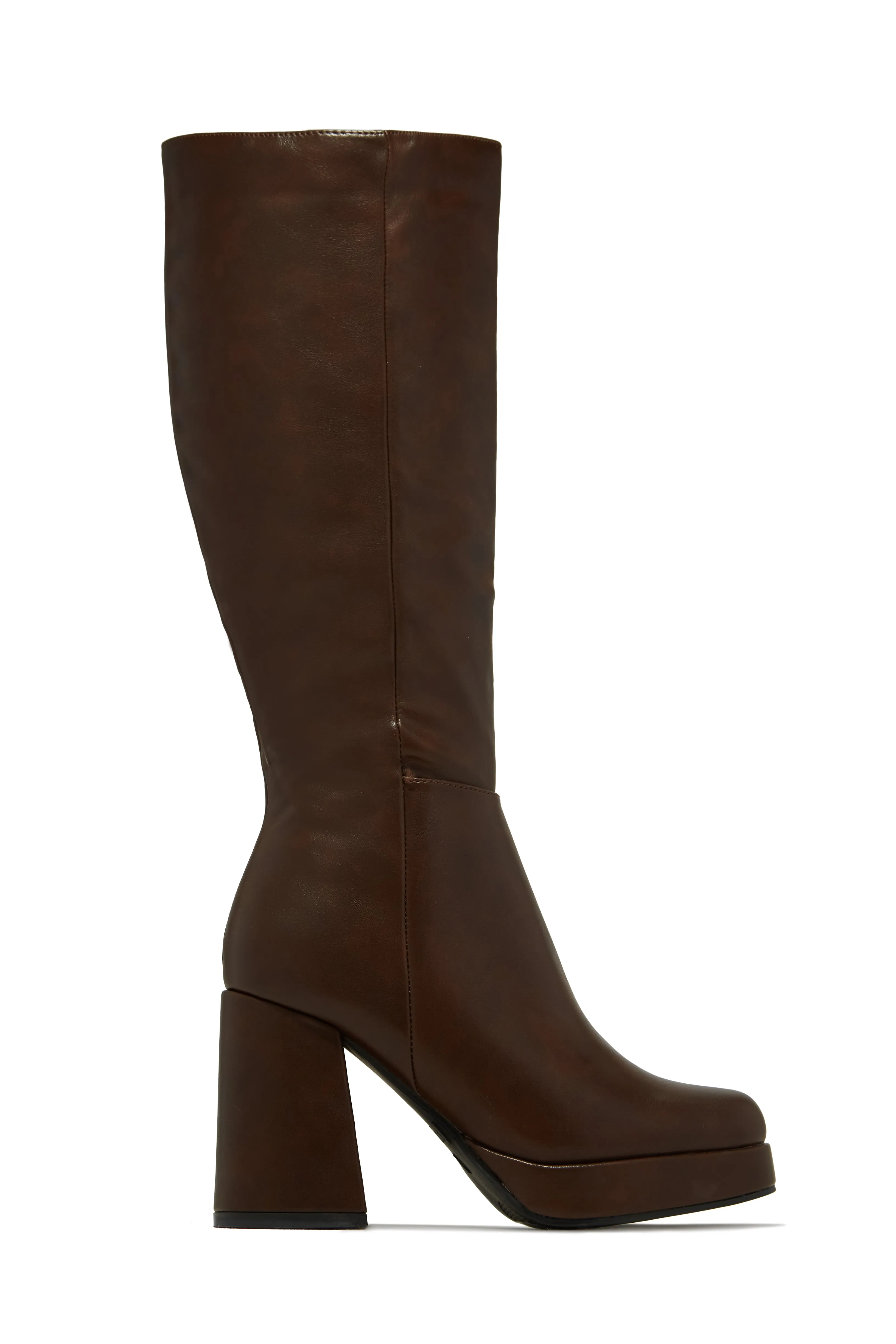 Hudson Platform Block Heel Boots - Brown sold by Miss Lola