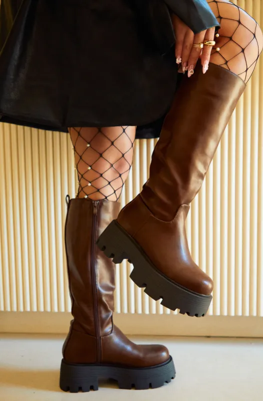 Jacquelyn Below The Knee Boots - Brown sold by Miss Lola