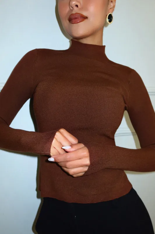 Brin Long Sleeve Top - Brown sold by Miss Lola