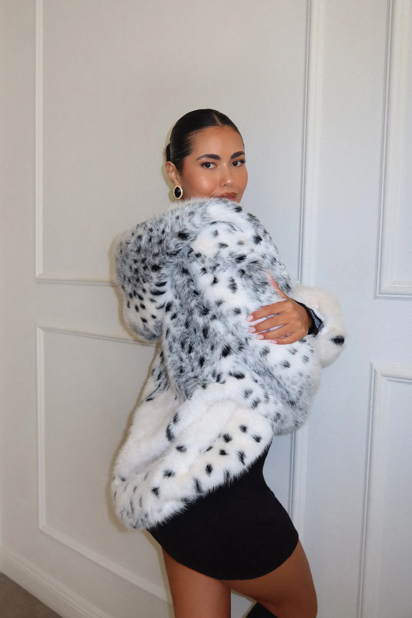 Nikkie Faux Fur Coat - White Print sold by Miss Lola product image thumbnail 2