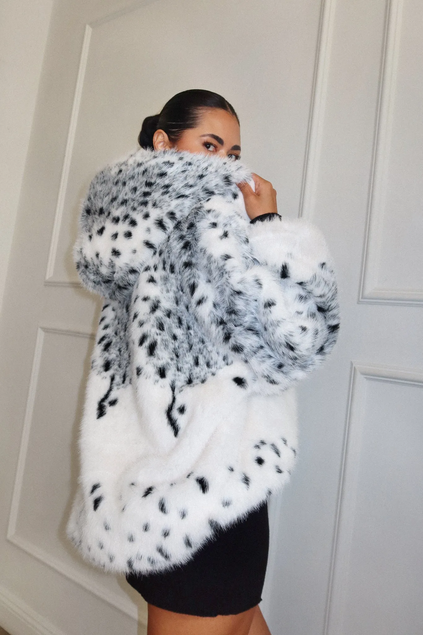 Nikkie Faux Fur Coat - White Print sold by Miss Lola product image thumbnail 5