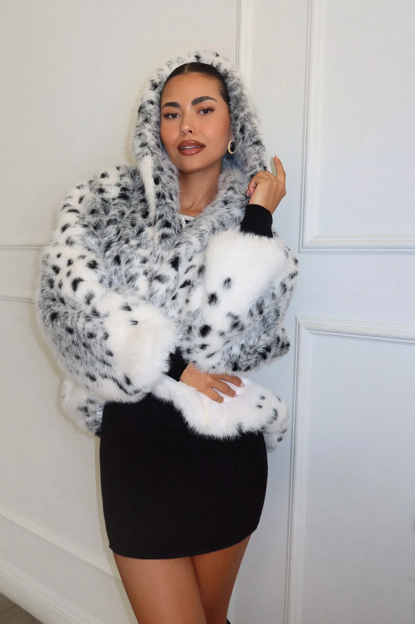 Nikkie Faux Fur Coat - White Print sold by Miss Lola