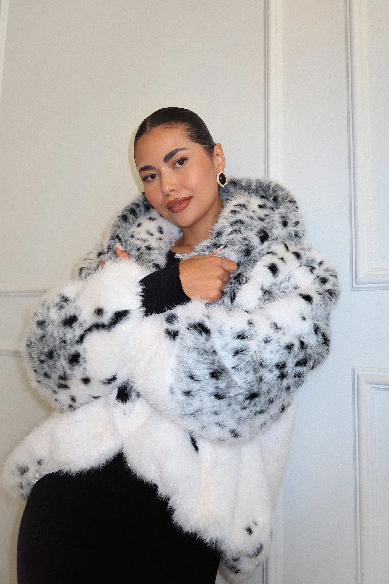 Nikkie Faux Fur Coat - White Print sold by Miss Lola product image thumbnail 4