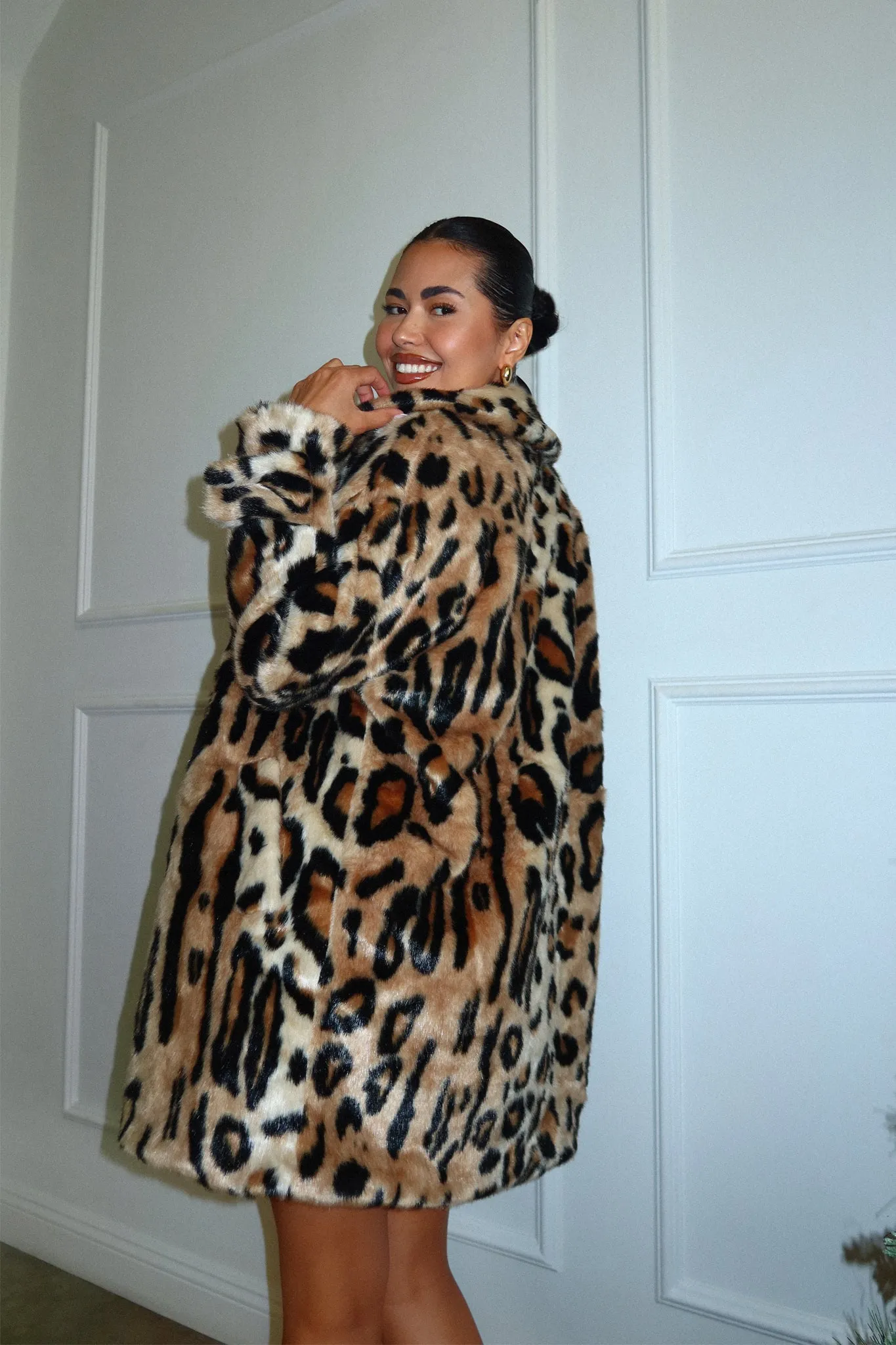 Drita Faux Fur Coat - Leopard sold by Miss Lola product image thumbnail 2