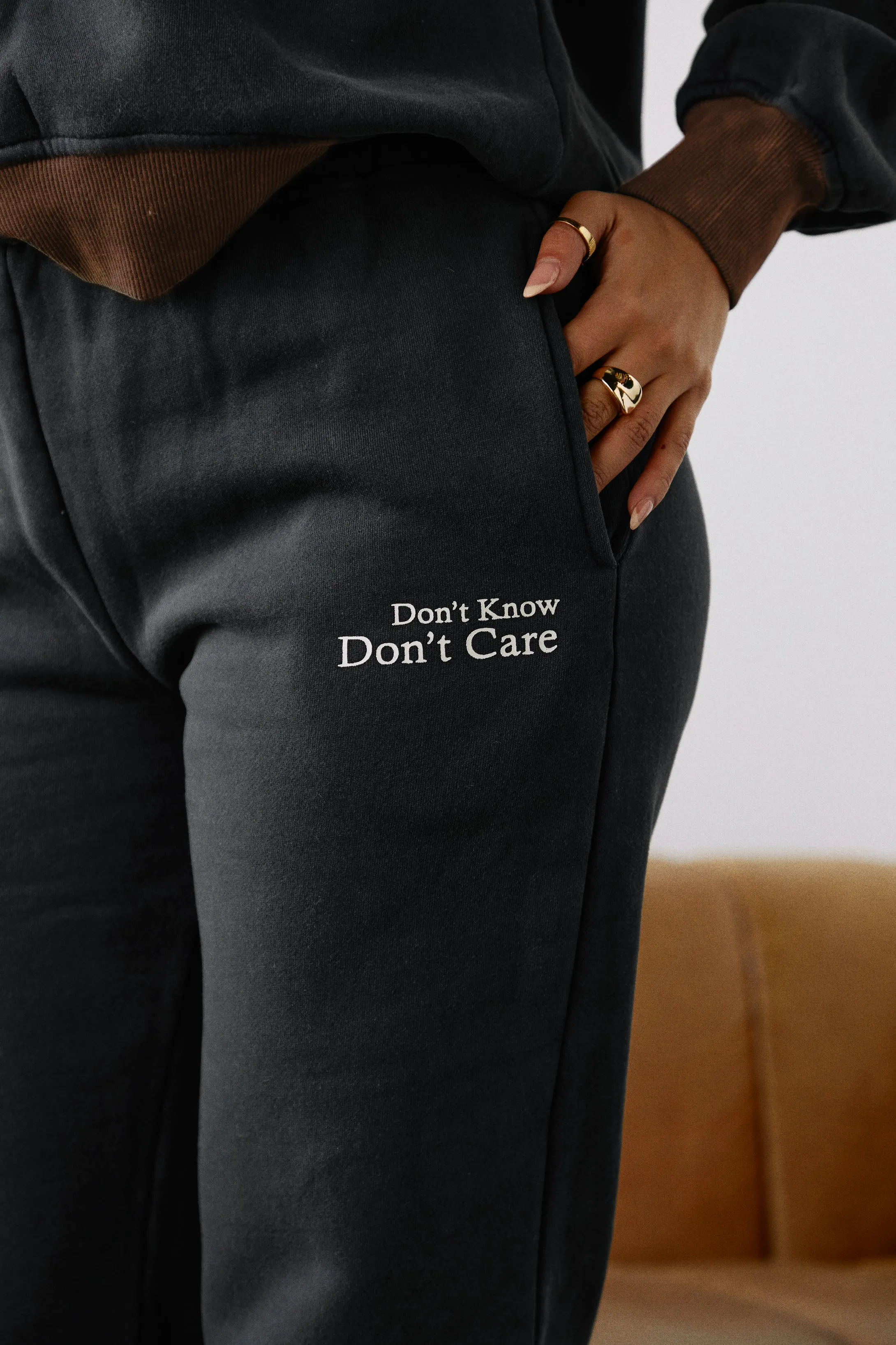 Don't Know Don't Care High Waist Wide Leg Sweat Pant - Navy sold by Miss Lola