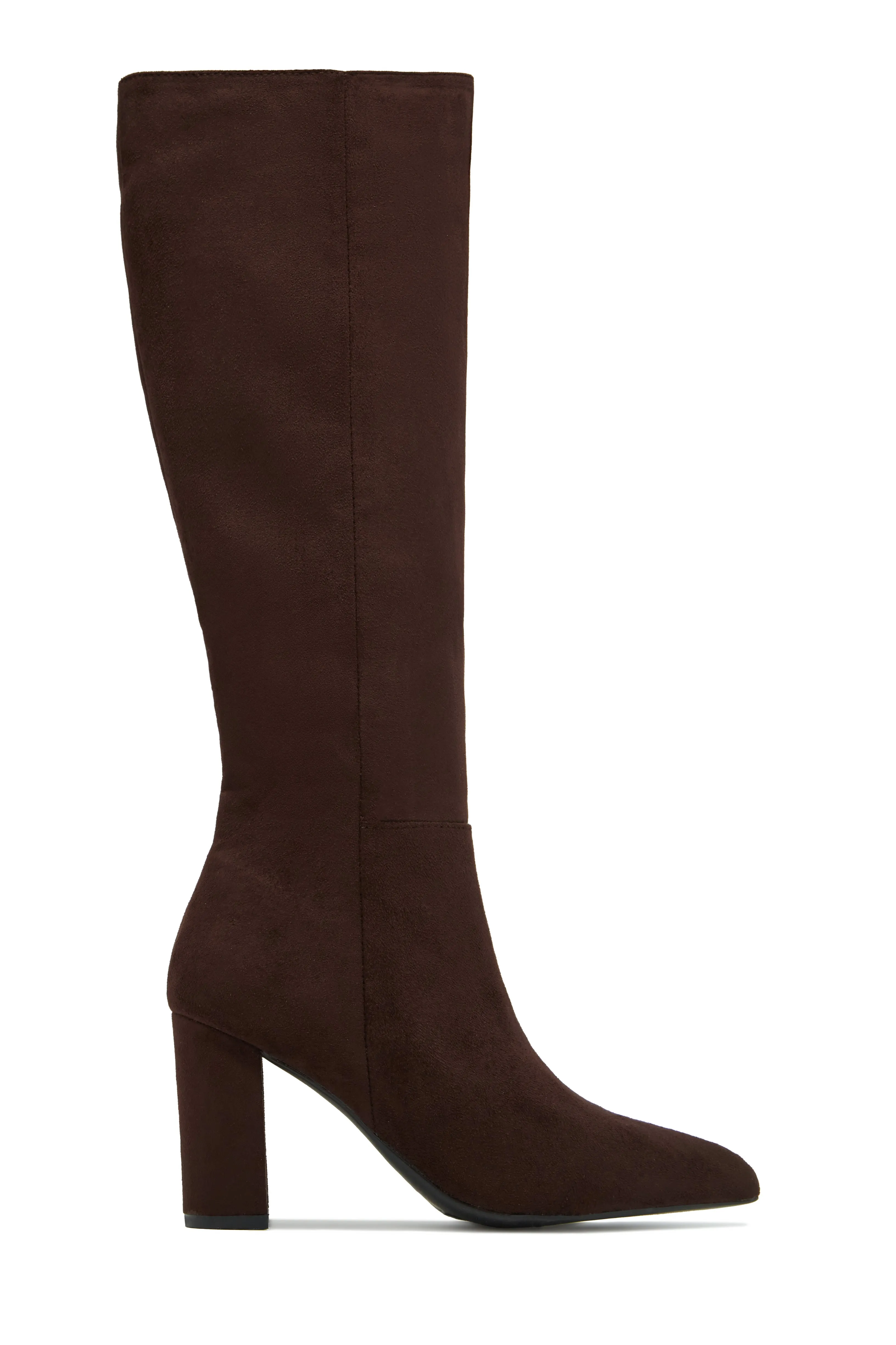 Fine Time Block Heel Knee High Boots - Brown Suede sold by Miss Lola