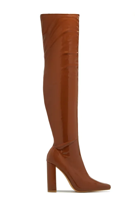 Ericka Block Heel Over The Knee Boots - Tan made by Miss Lola