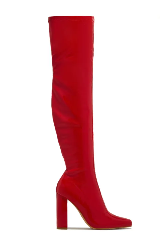 Ericka Block Heel Over The Knee Boots - Red sold by Miss Lola