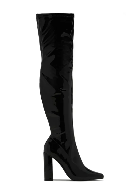 Ericka Block Heel Over The Knee Boots - Black sold by Miss Lola