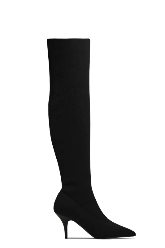 Evie Over The Knee Heel Boots - Black sold by Miss Lola