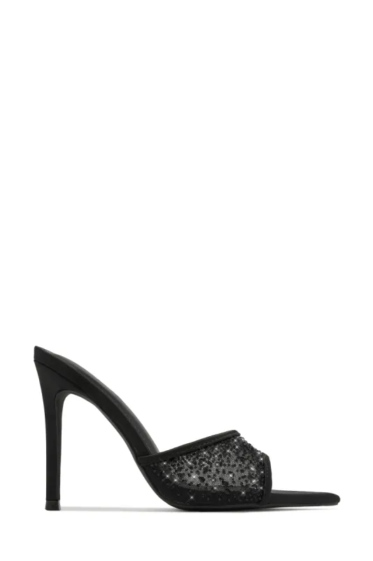 Kari Embellished High Heel Mules - Black sold by Miss Lola
