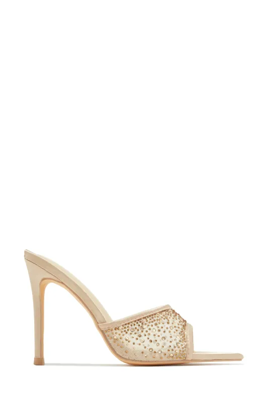 Kari Embellished High Heel Mules - Nude sold by Miss Lola