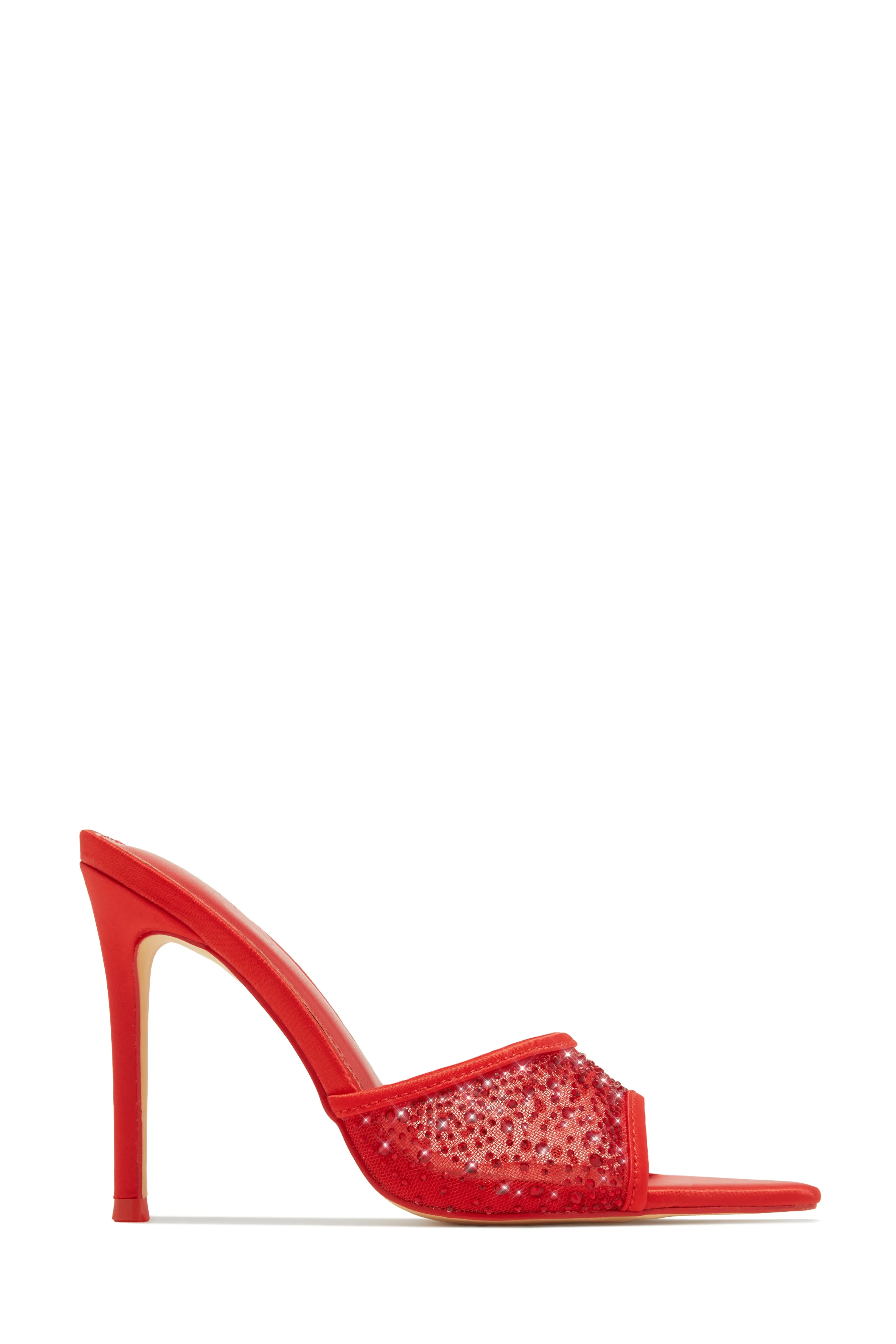 Kari Embellished High Heel Mules - Red sold by Miss Lola