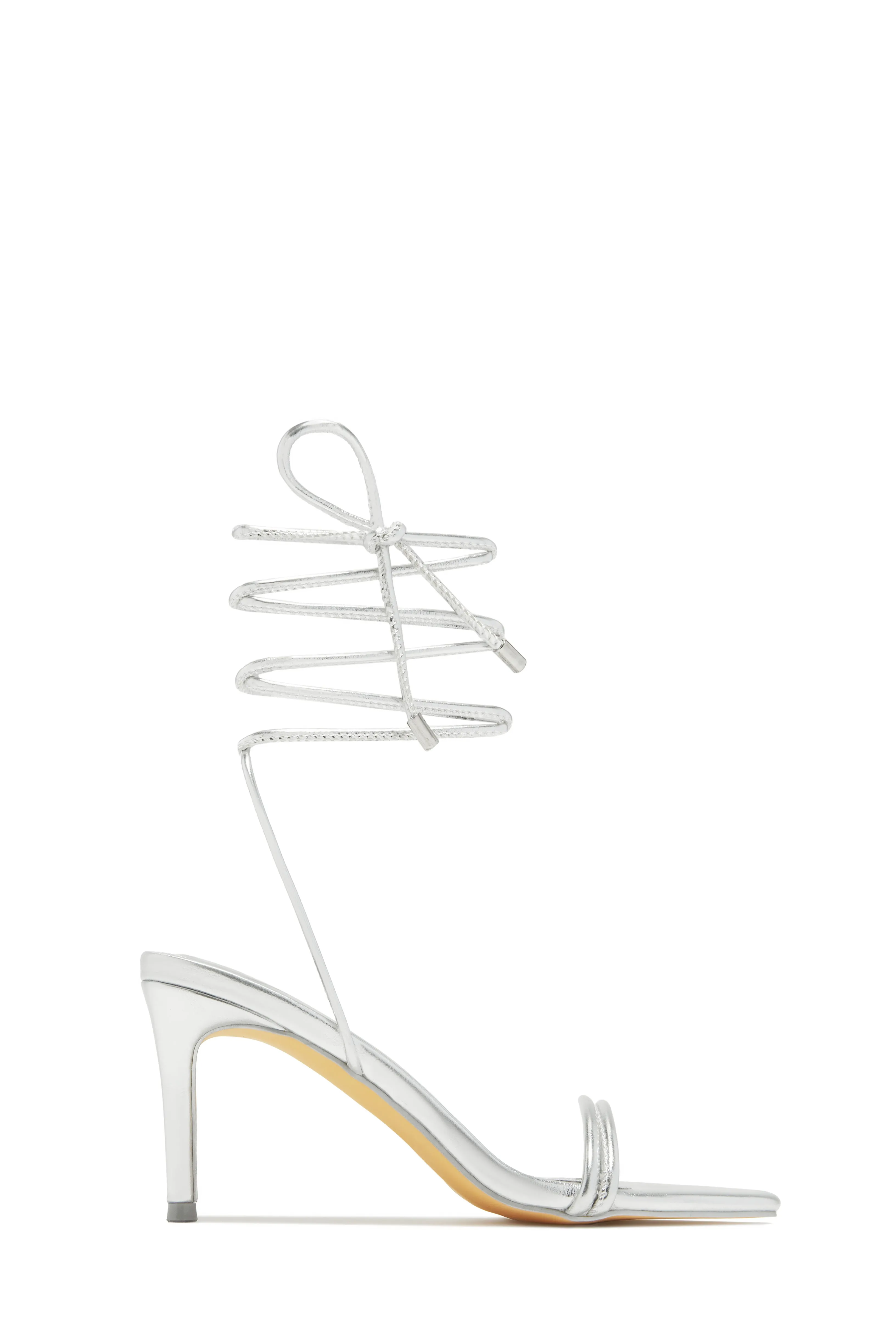 Ashantii Lace Up Mid Heels - Silver sold by Miss Lola