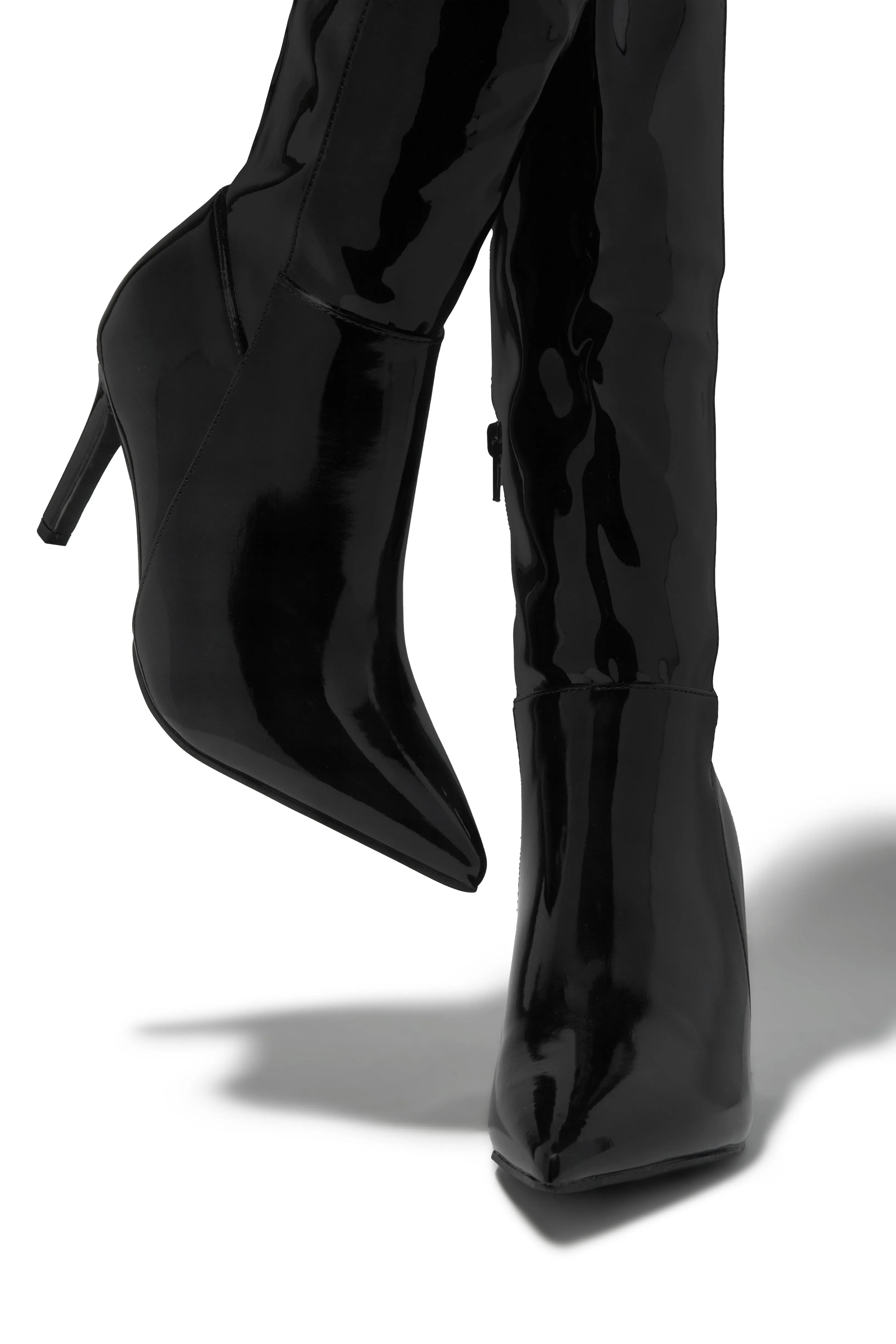 Scarlette Below The Knee Heel Boots - Black Pat sold by Miss Lola product image thumbnail 3