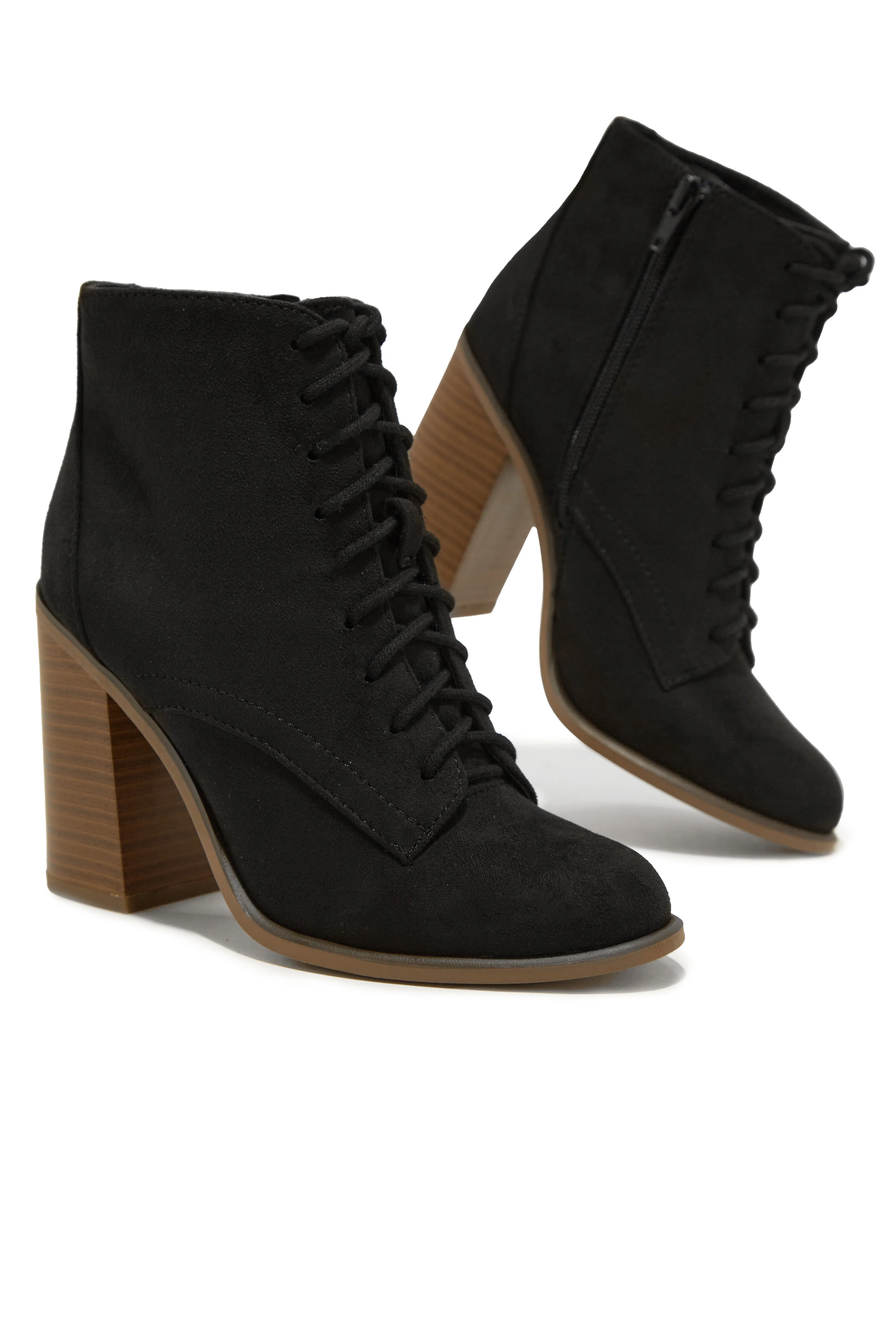 Fall Moment Lace Up Block Heel Ankle Boots - Black sold by Miss Lola product image thumbnail 3