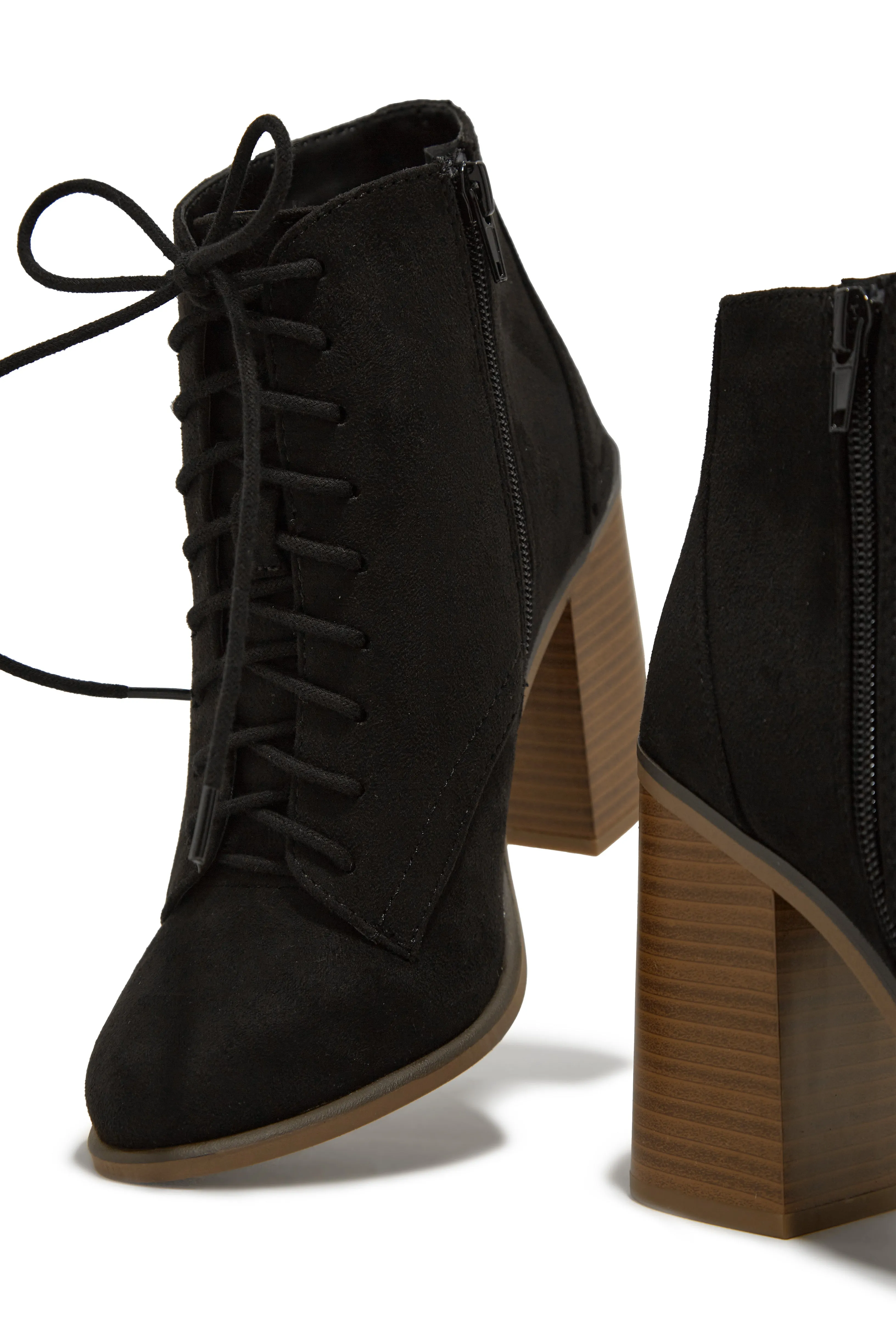 Fall Moment Lace Up Block Heel Ankle Boots - Black sold by Miss Lola product image thumbnail 4