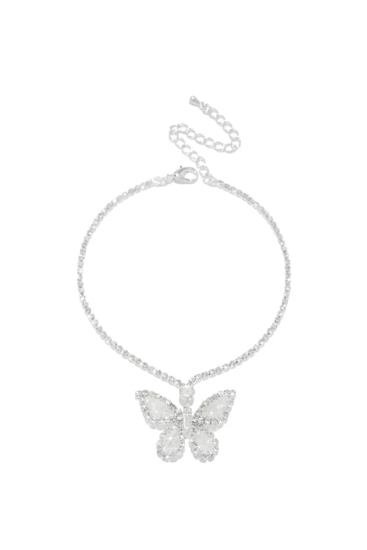 Summer Fantasy CZ Butterfly Anklet - Silver sold by Miss Lola