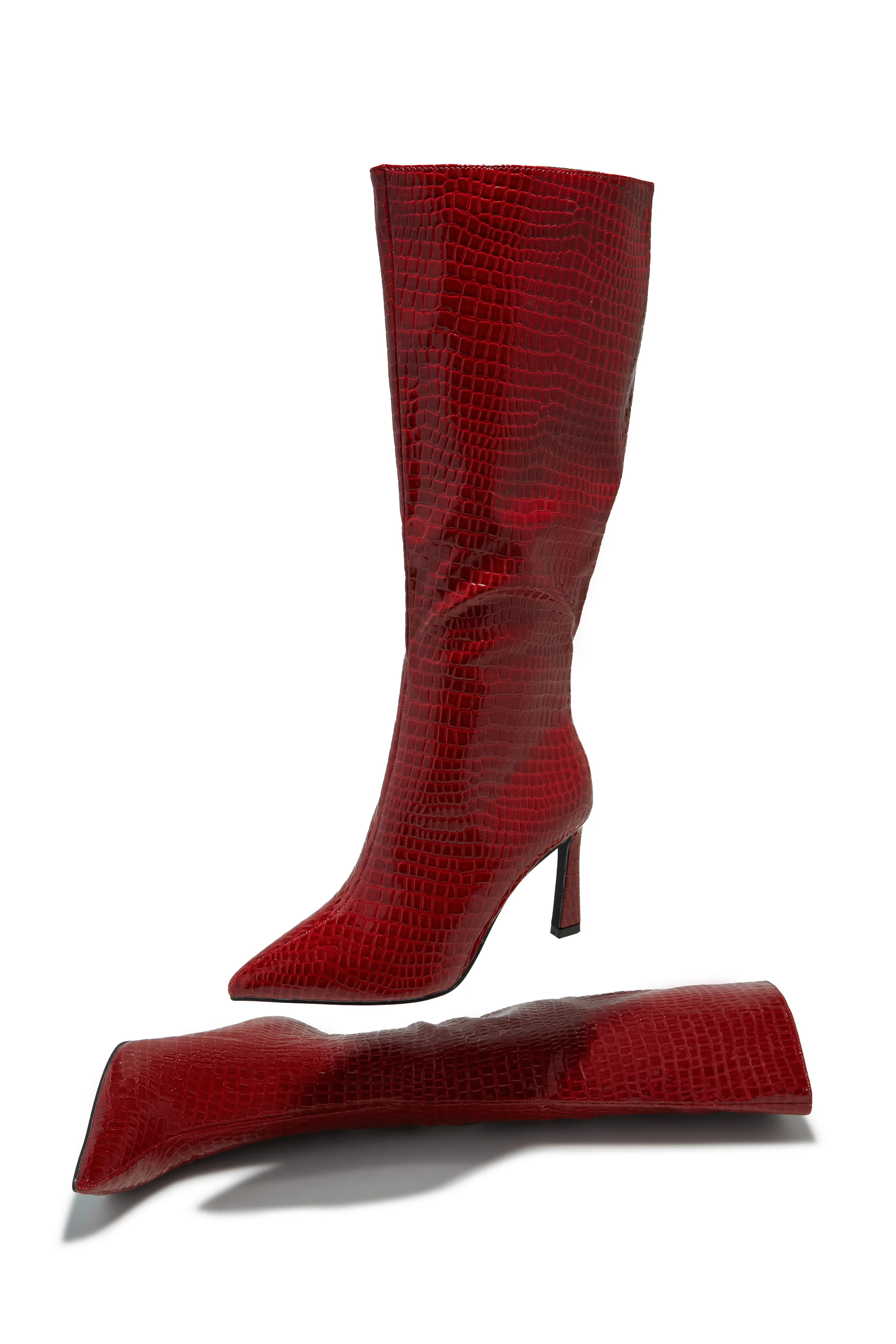 Kymmie Below The Knee Heel Boots - Red Croc sold by Miss Lola product image thumbnail 5