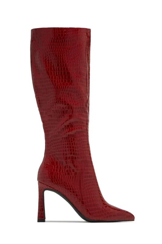 Kymmie Below The Knee Heel Boots - Red Croc sold by Miss Lola
